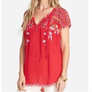 Johnny Was Lissa embroidered top Red size XL shortsleeve Tunic